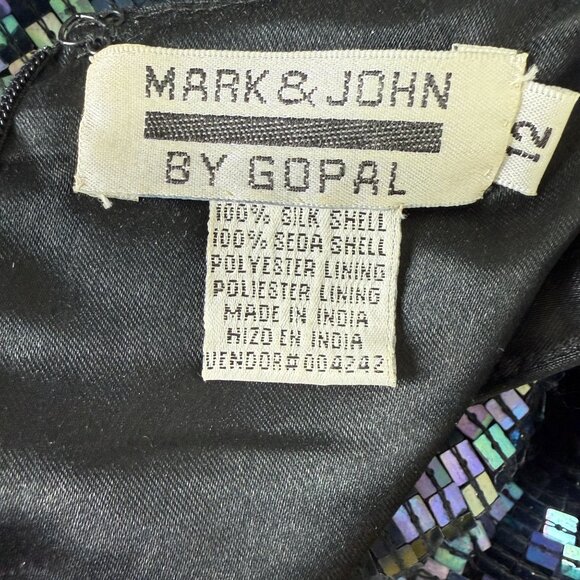 Mark & John by Gopal Vtg Sequin Silk Sheath Dress 12 Party Cocktail Iridescent - Picture 4 of 8